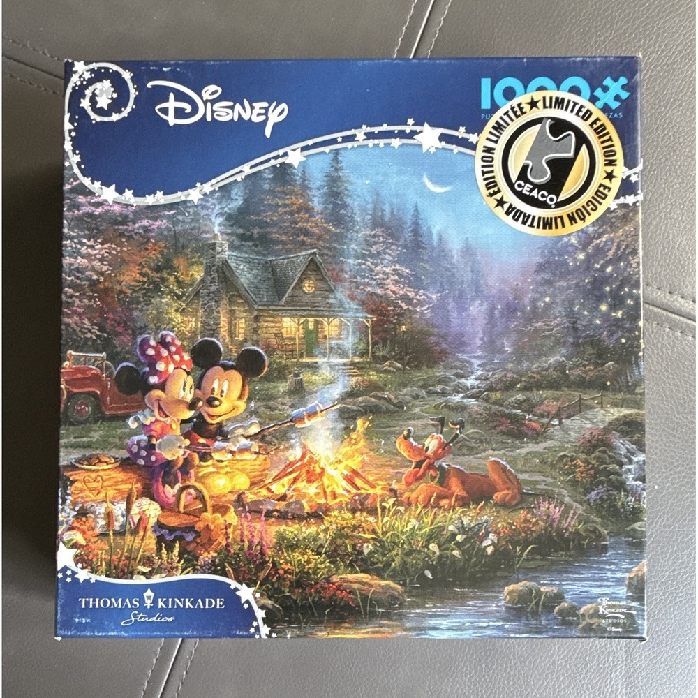 Disney Thomas Kinkade Mickey & Minnie Sweetheart Campfire 1000pc Puzzle NEW